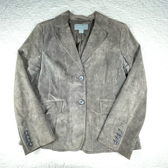 Ann Taylor Jackets & Blazers - 🔥Y2K Ann Taylor Brown Chocolate Suede Blazer 100% Leather Preppy Jacket Women 14